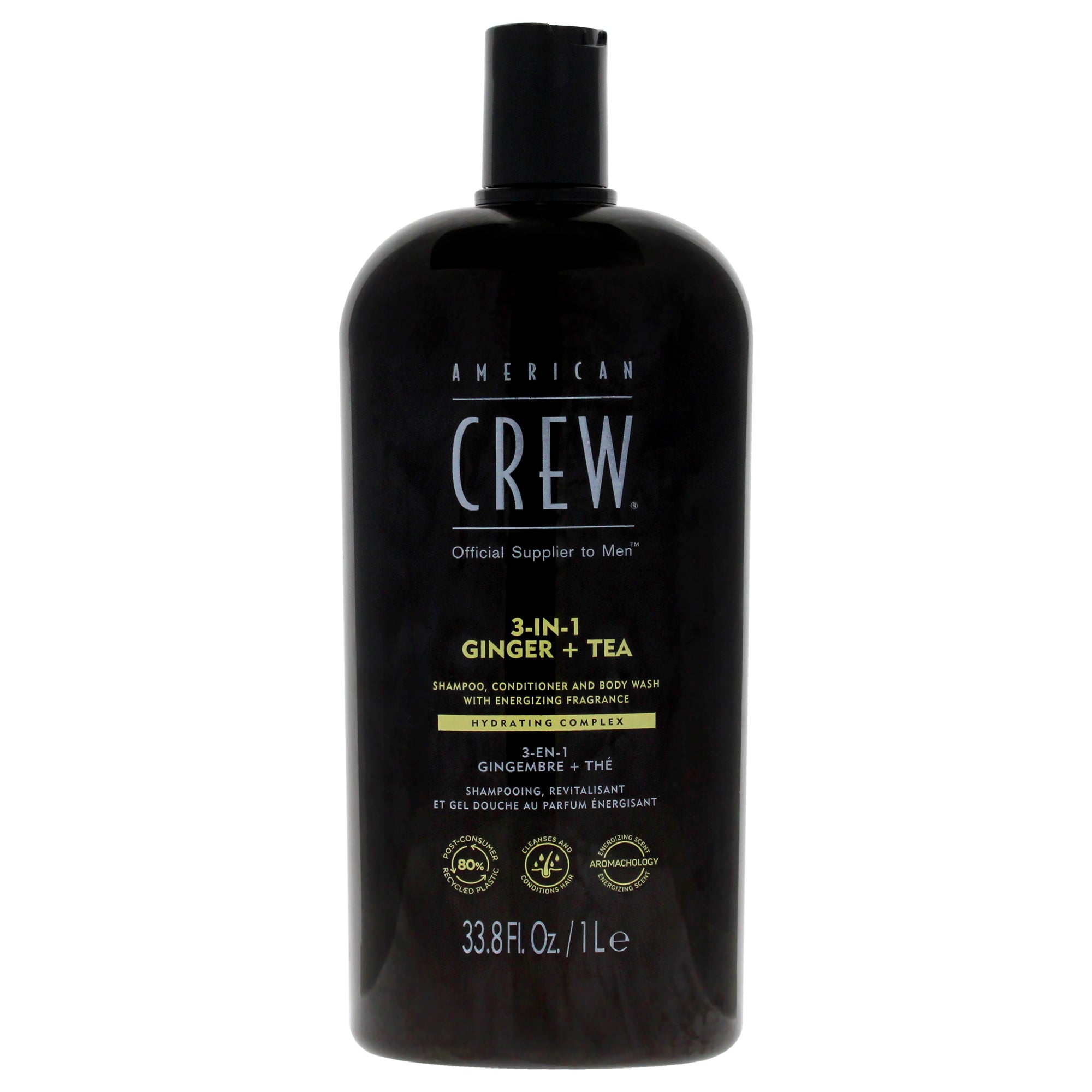 3-In-1 Ginger Plus Tea by American Crew for Men - 33.8 oz Shampoo, Conditioner and Body Wash