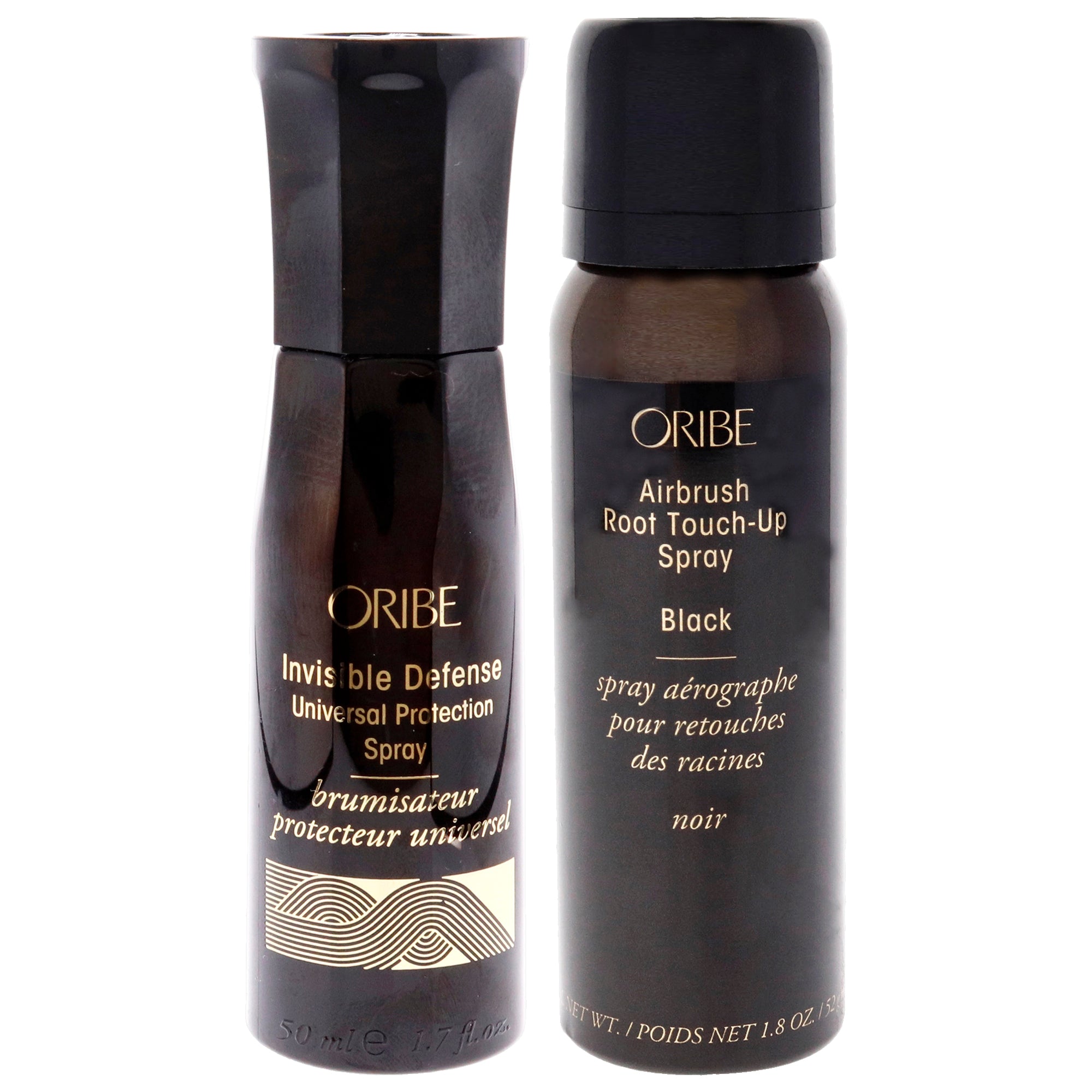 Invisible Defense Universal Protection Spray and Airbrush Root Touch-Up Spray - Black Kit by Oribe for Unisex - 2 Pc Kit 1.7oz Hairspray, 1.8oz Hair Color